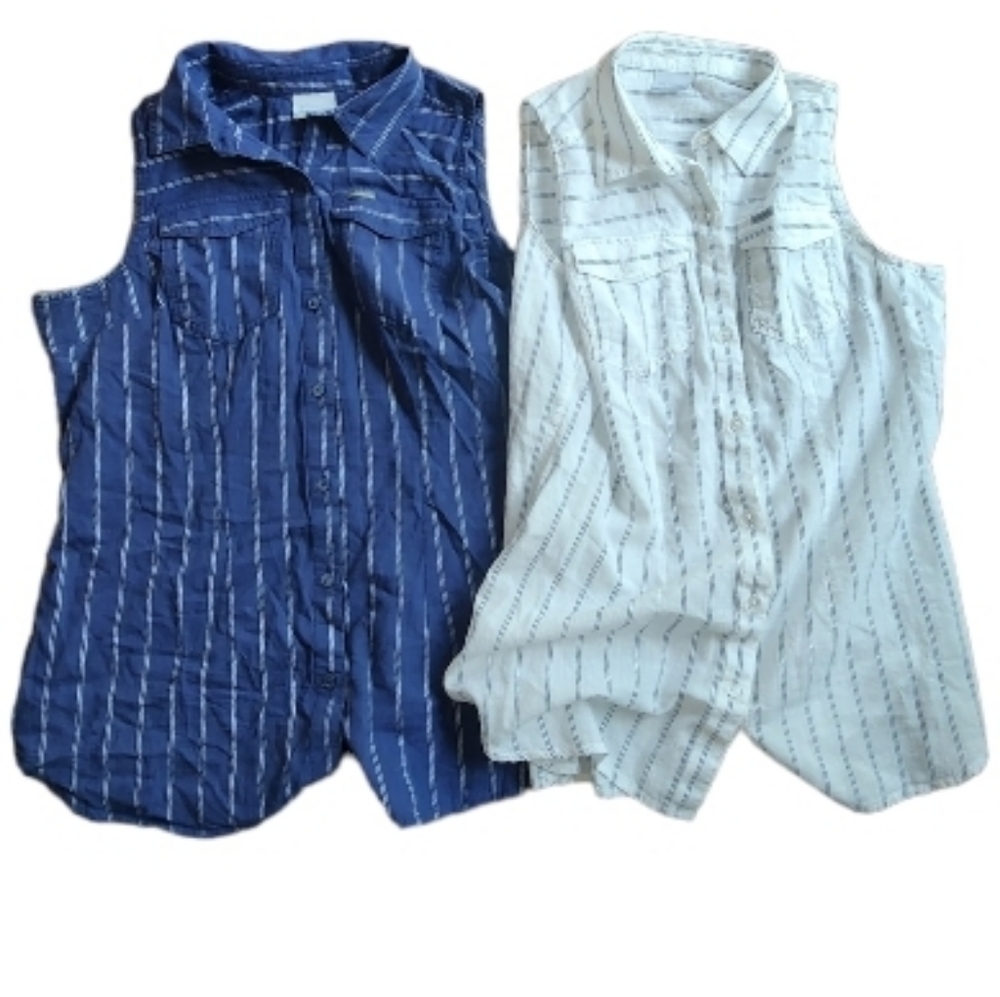 Bundle of 2 women's Columbia stripe sleeveless button down shirt size Large